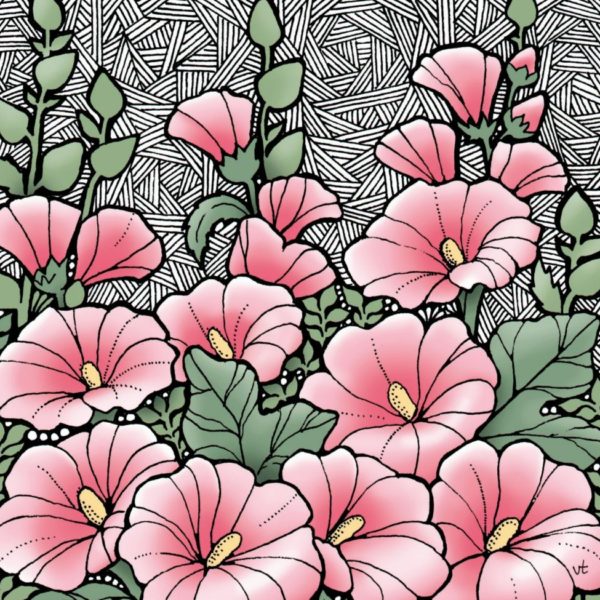 BAB183 Pink Hollyhocks Blank