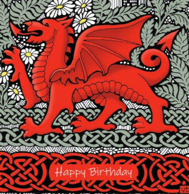 OAB267 Happy Birthday Dragon Red Celtic Border