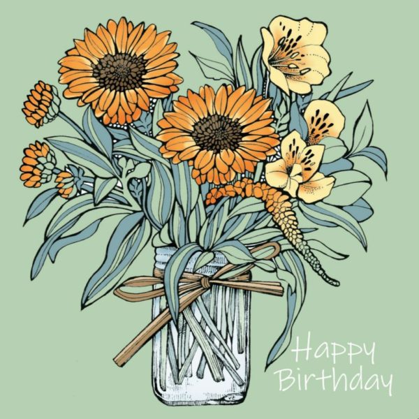 OAB276 Sunflowers in vase Happy Birthday