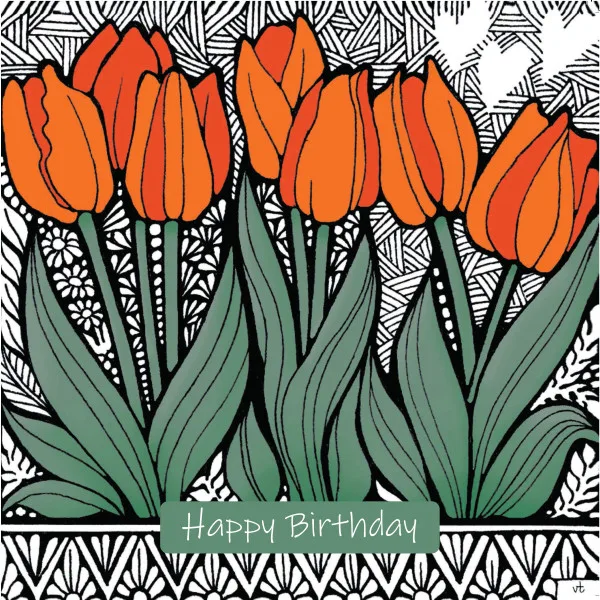 Orange Tulips - Happy Birthday updated - OAB283