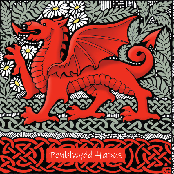 WOAB667 Penblwydd Hapus Red Dragon Celtic lower border