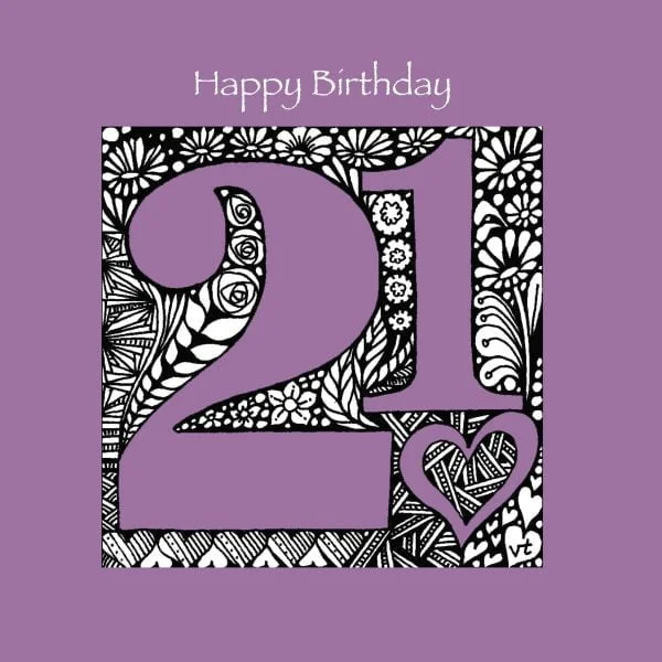 AAB928 21st Happy Birthday Purple floral