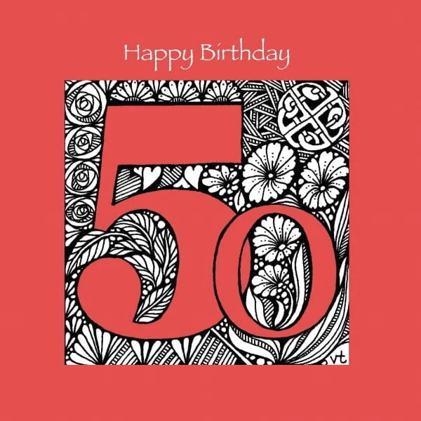 AAB932 50th Happy Birthday Red floral