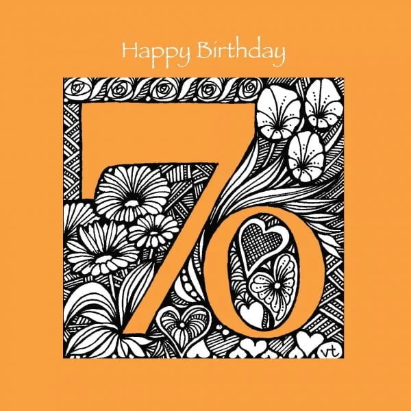 AAB935 70th Happy Birthday Tangerine floral