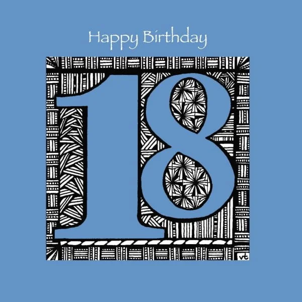 AAB946 18th Happy Birthday Blue geometric