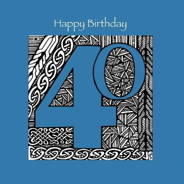 AAB949 40th Happy Birthday Blue geometric