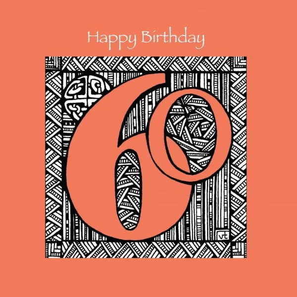 AAB951 60th Happy Birthday Orange geometric