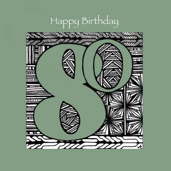 AAB953 80th Happy Birthday Green geometric