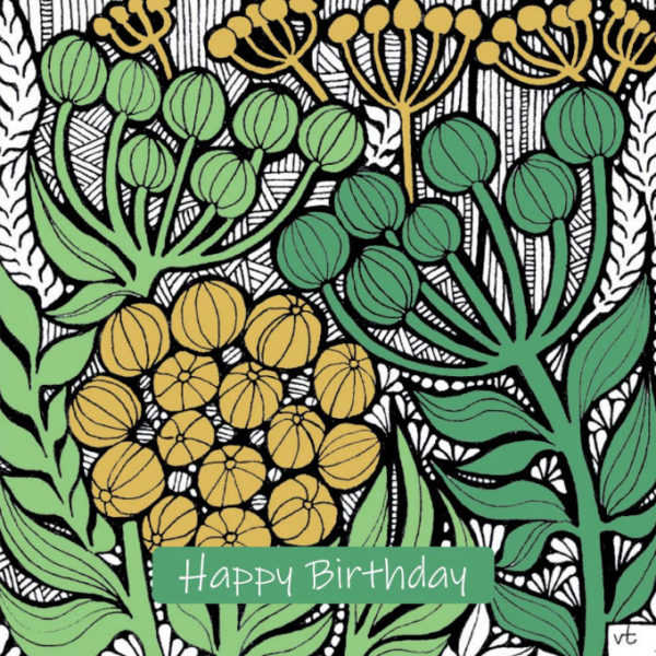 OAB242 Happy Birthday Green Seedheads