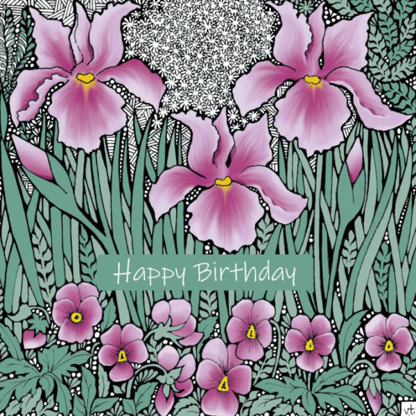 OAB273 Happy Birthday Pink Irises