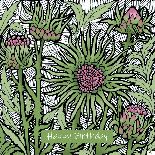 OAB303 Happy Birthday Pink & Green Sea Holly