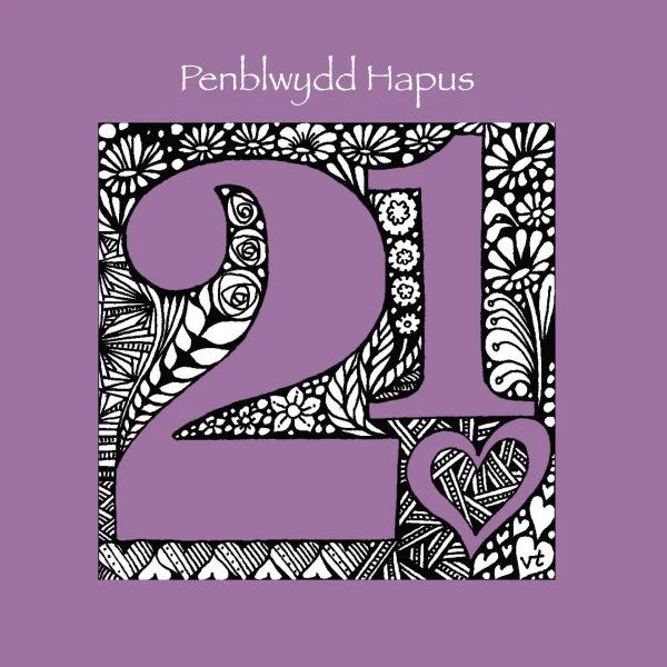 WAAB728 21st Penblwydd Hapus Purple floral (happy birthday)