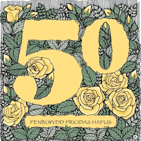 Penblwydd Priodas Hapus 50th Yellow Roses ~ WOAB607