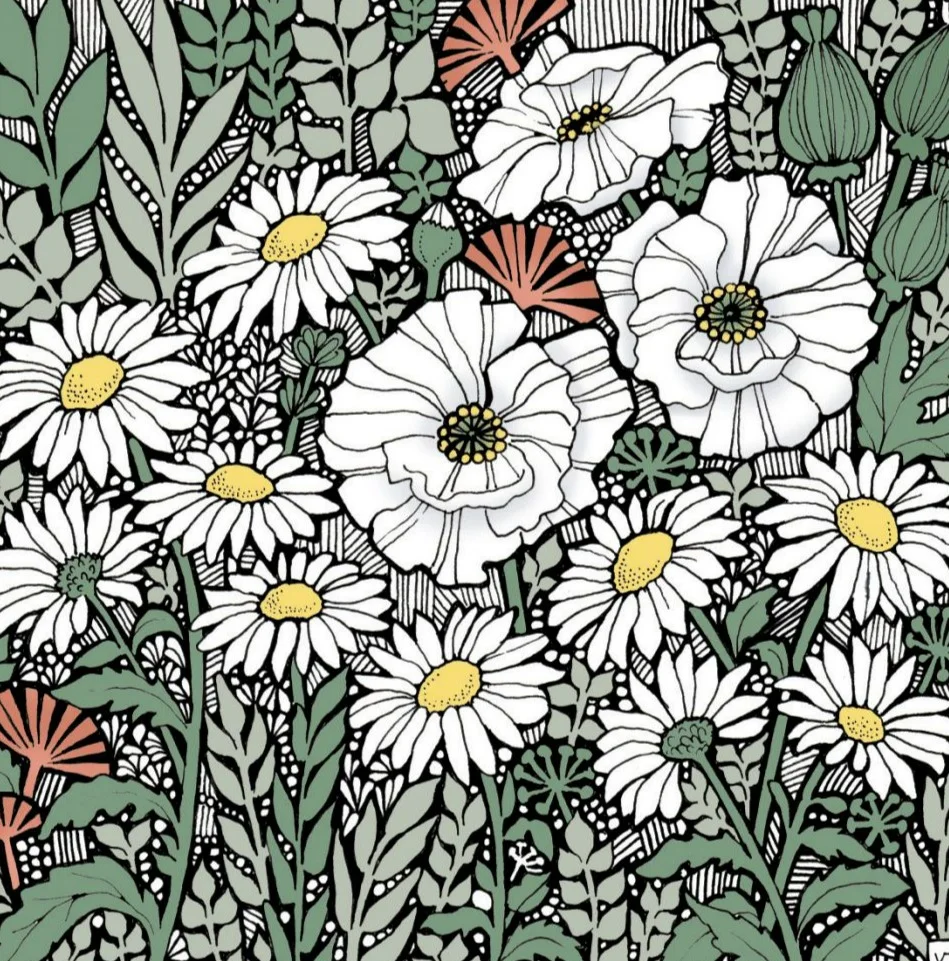 BAB249 White Poppies & Daisies Blank