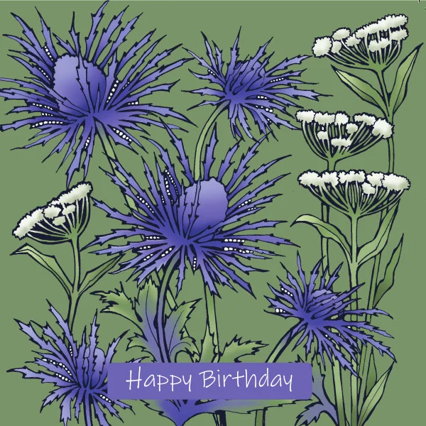 BAB254HB Purple Spikey Thistles Happy Birthday