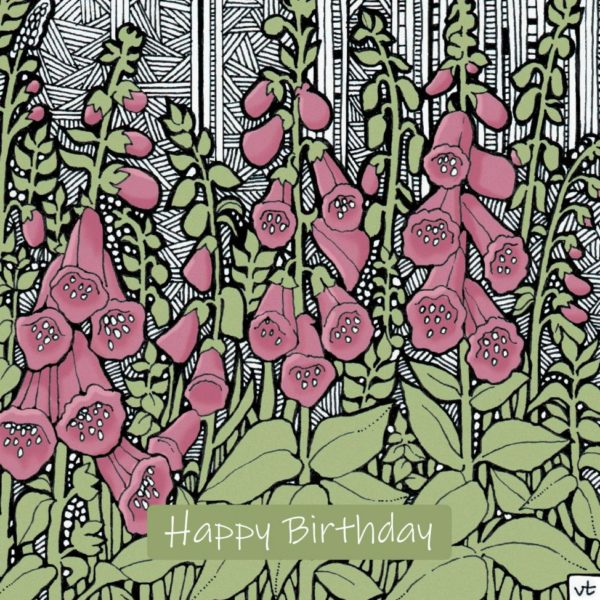OAB306 Happy Birthday Foxgloves