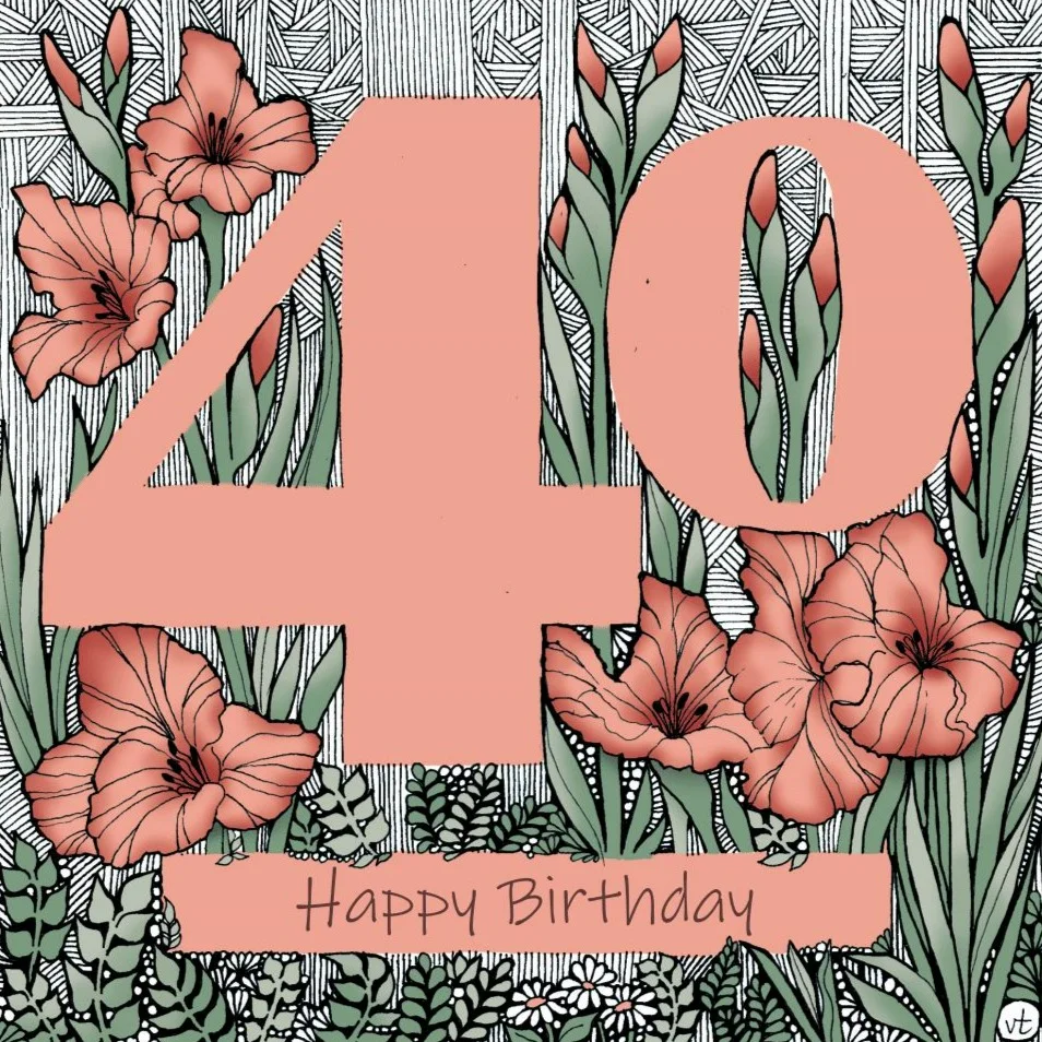 OAB313 40th Happy Birthday Floral