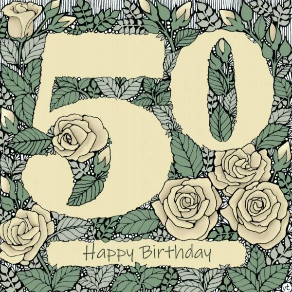 OAB314 50th Happy Birthday Floral