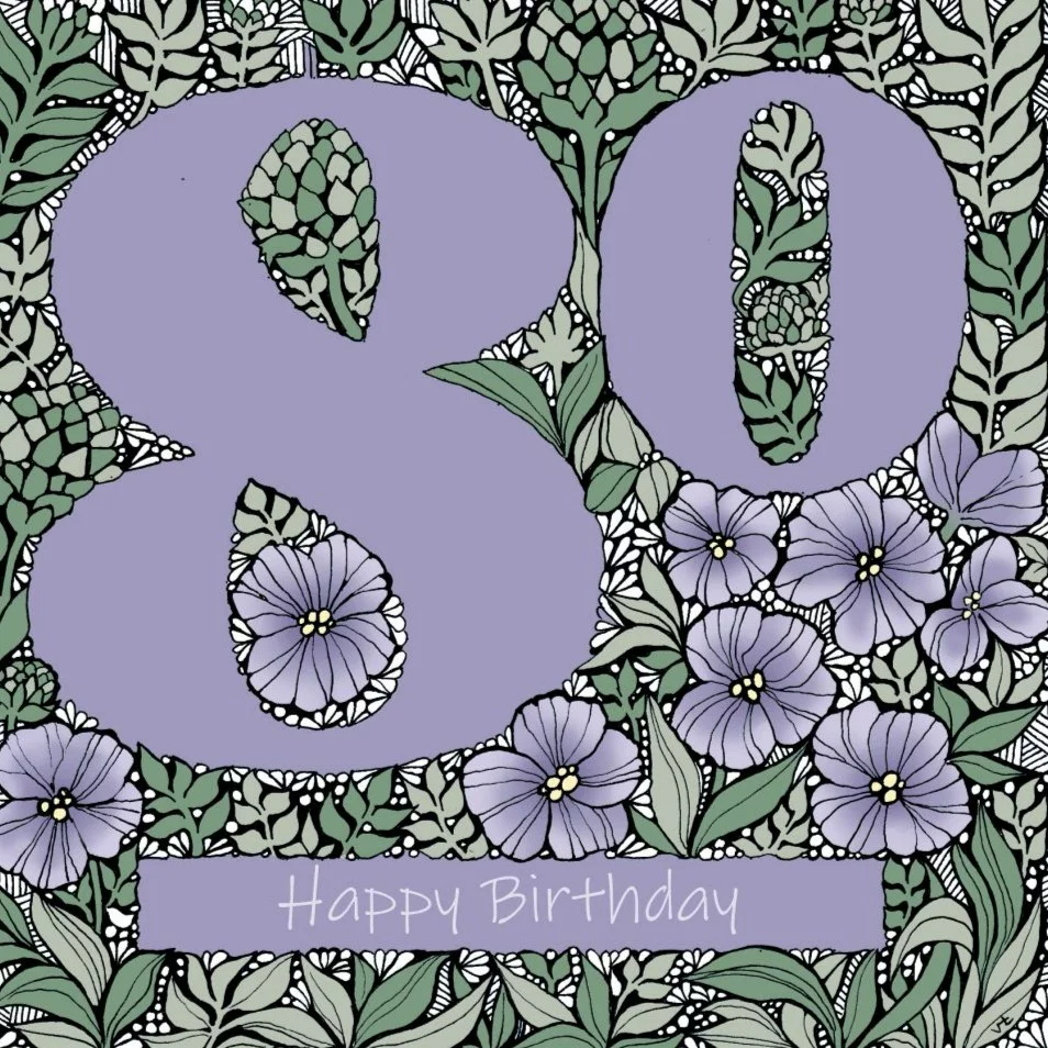 OAB317 80th Happy Birthday Floral