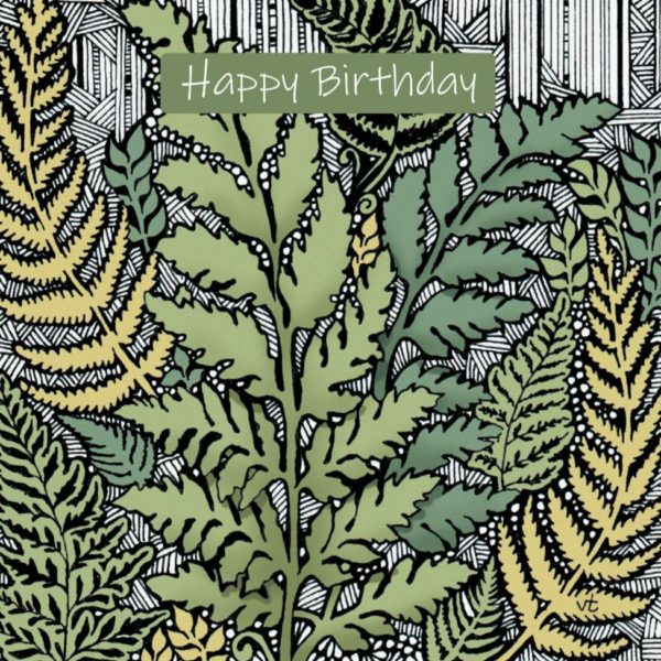 OAB208 Happy Birthday Green Ferns